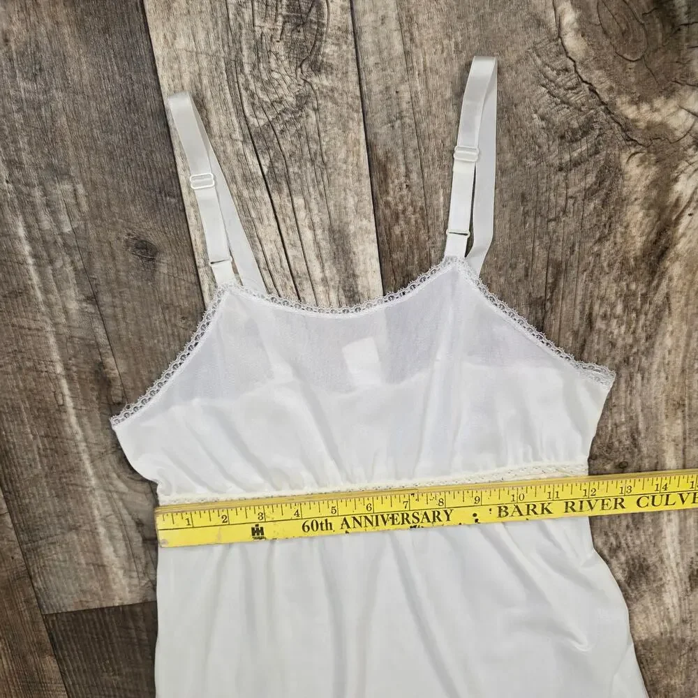 Vintage White Girls Slip Dress Lace Trim Full Slip Petticoat Size 10-12